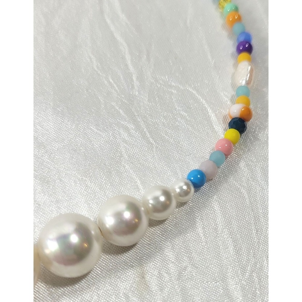 Luiny Simple Pearls Necklace - Cultured Pearls, Glass & Crystal Beads 16" - $142 - Picture 3 of 5